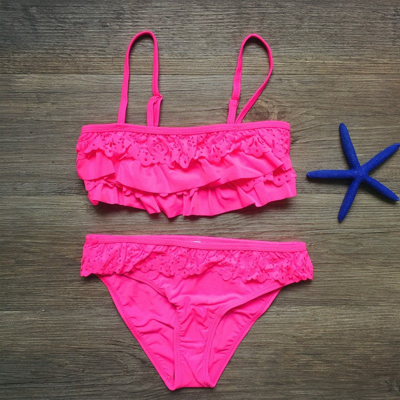 Maillot de bain bikini pour enfants, bikini à volants multicouches, vêtements pour filles