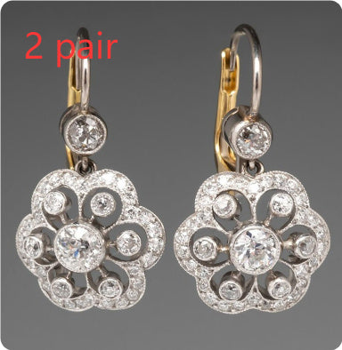 Fashion Two-tone Flower Drop Exquisite Gorgeous Diamond Earrings