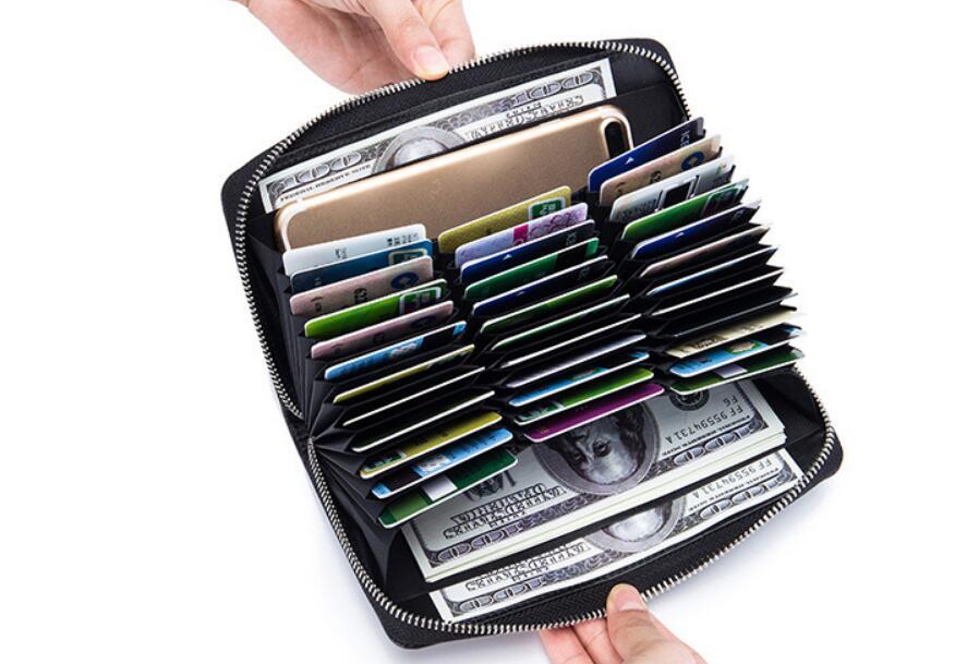 Portefeuille Rfid en cuir véritable de vache pour hommes, nombreux départements, 36 fentes, porte-carte, poche pour téléphone portable, pochette longue