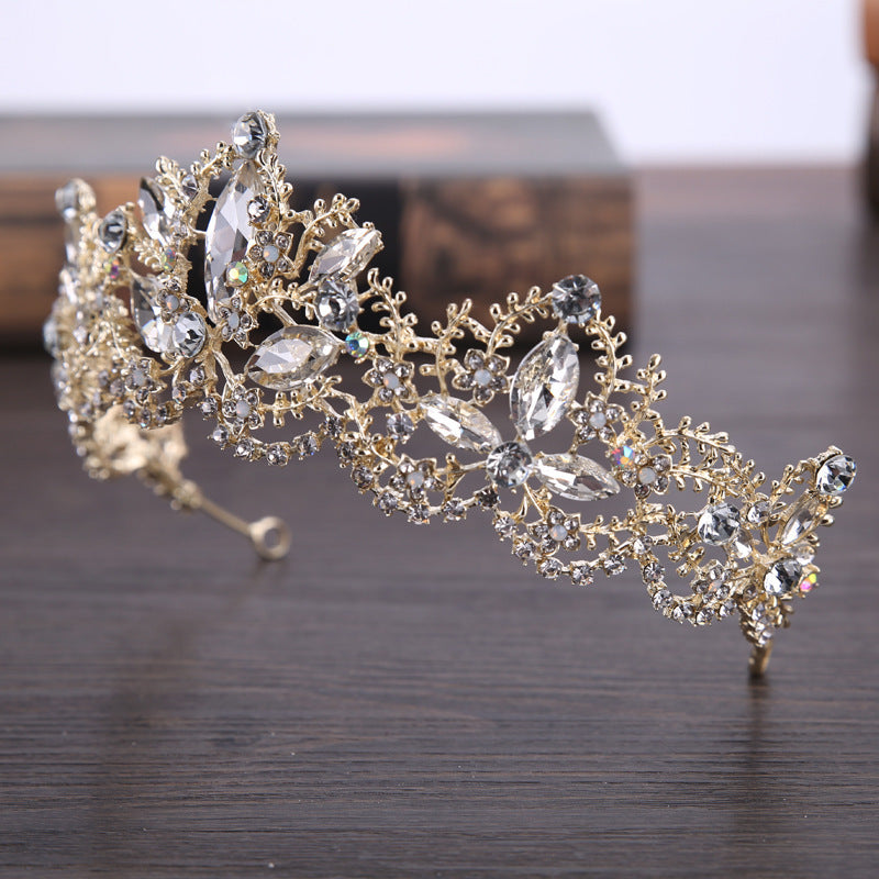 Nytt mode Barock Lyx Crystal AB Brudkrona Tiara Ljus Guld Tiara Tiara för kvinnor Brud Hår Bröllopstillbehör