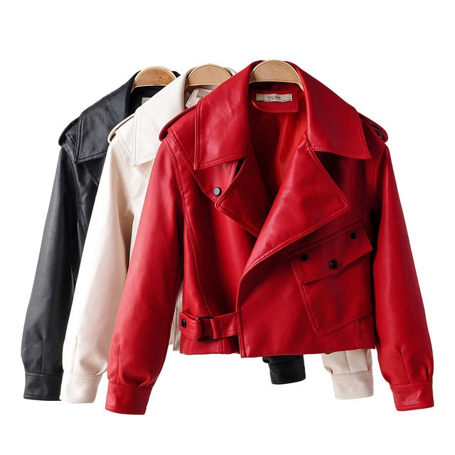 Veste en cuir PU pour femme avec veste courte en cuir lavé
