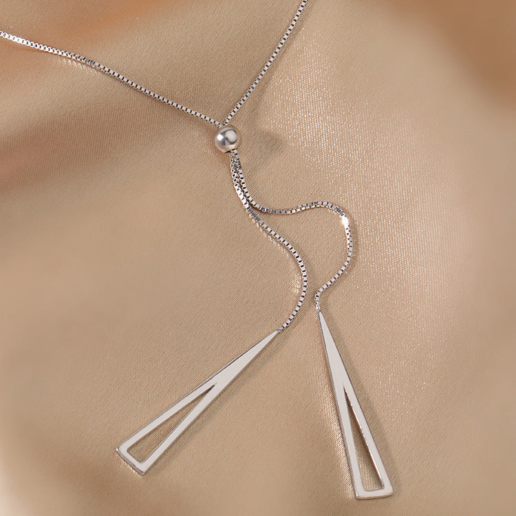 Sterling Silver Geometrisk Triangel halsband för kvinnor justerbar Keyvicle Chain halsband smycken gåvar