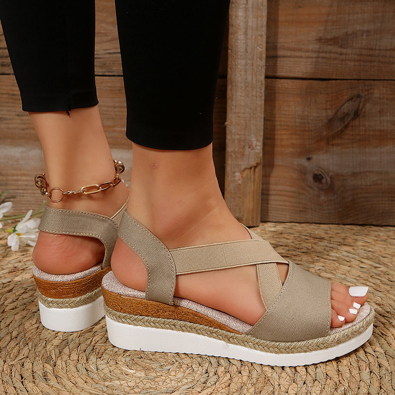 Women's Cross-Strap Platform Gladiator Wedge Sandals - Hemp Heel