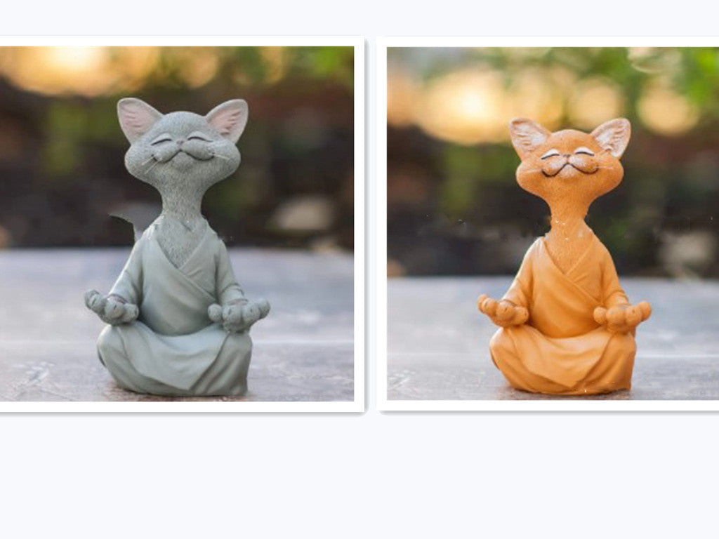 Sunday Meditation - Whimsical Black Buddha Cat Figurine