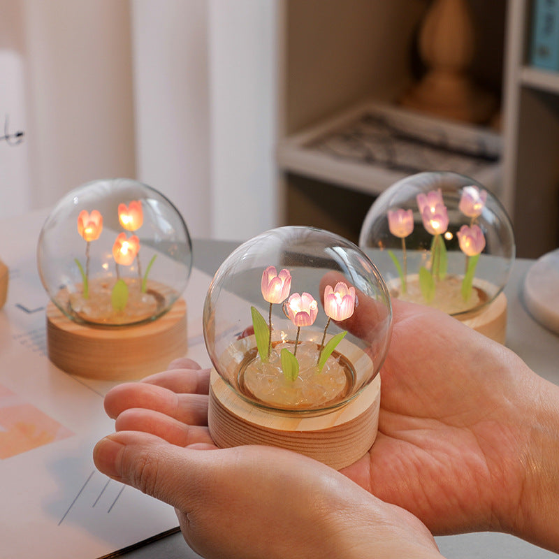 Tulipe artificielle veilleuse ornements à la main bricolage lampe de chevet LED lampe de nuit chambre décor cadeaux d'anniversaire lampe de Table
