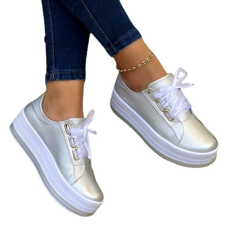 Women's Ribbon Lace-Up Platform Flat Sneakers