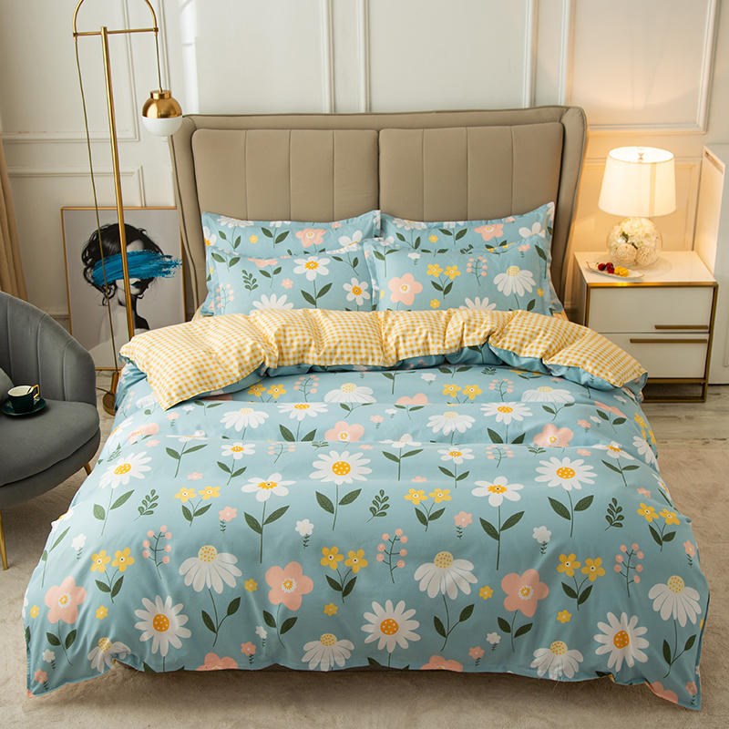 Cover Set Säng Bomull Quilt Sänglakan Sängkläder Täcke Monterad