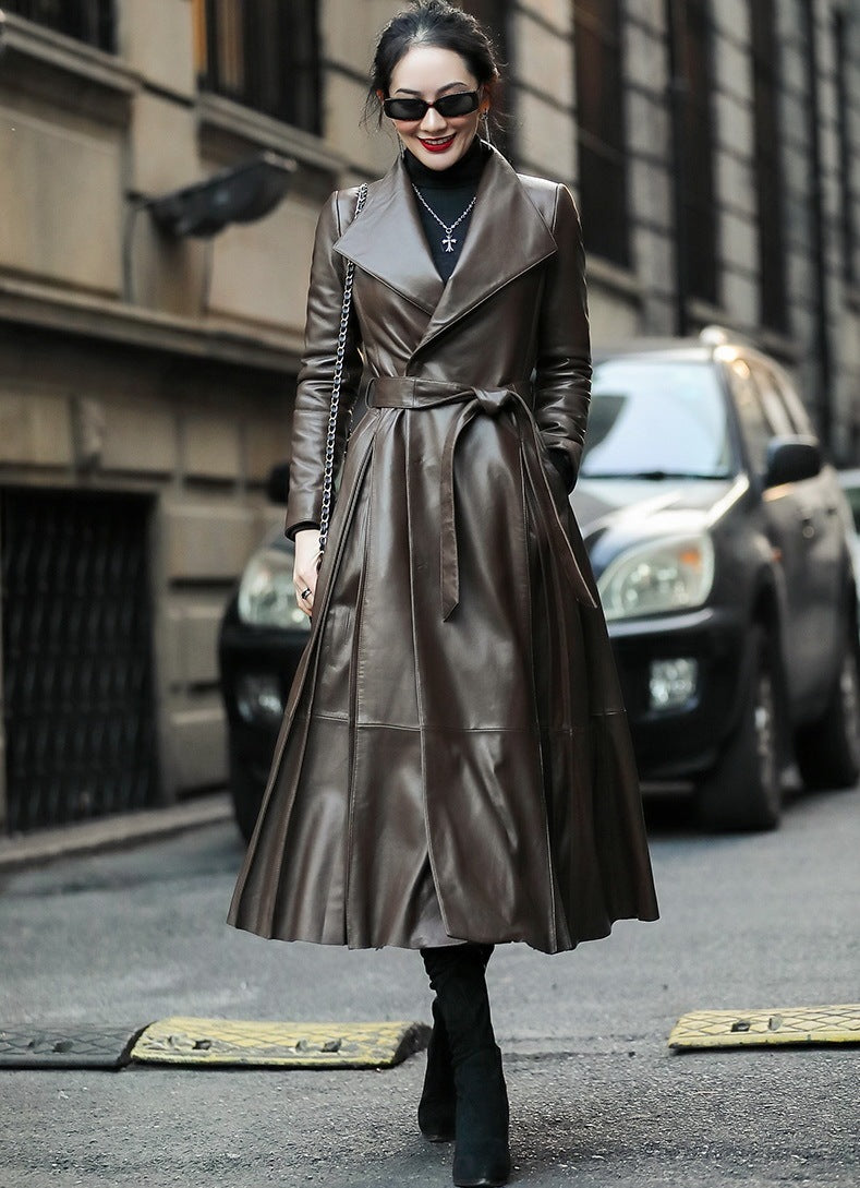 Women's Waist Leather Down Jacket - High-Quality Flattering Superior Warmth Sleek Versatile Durable