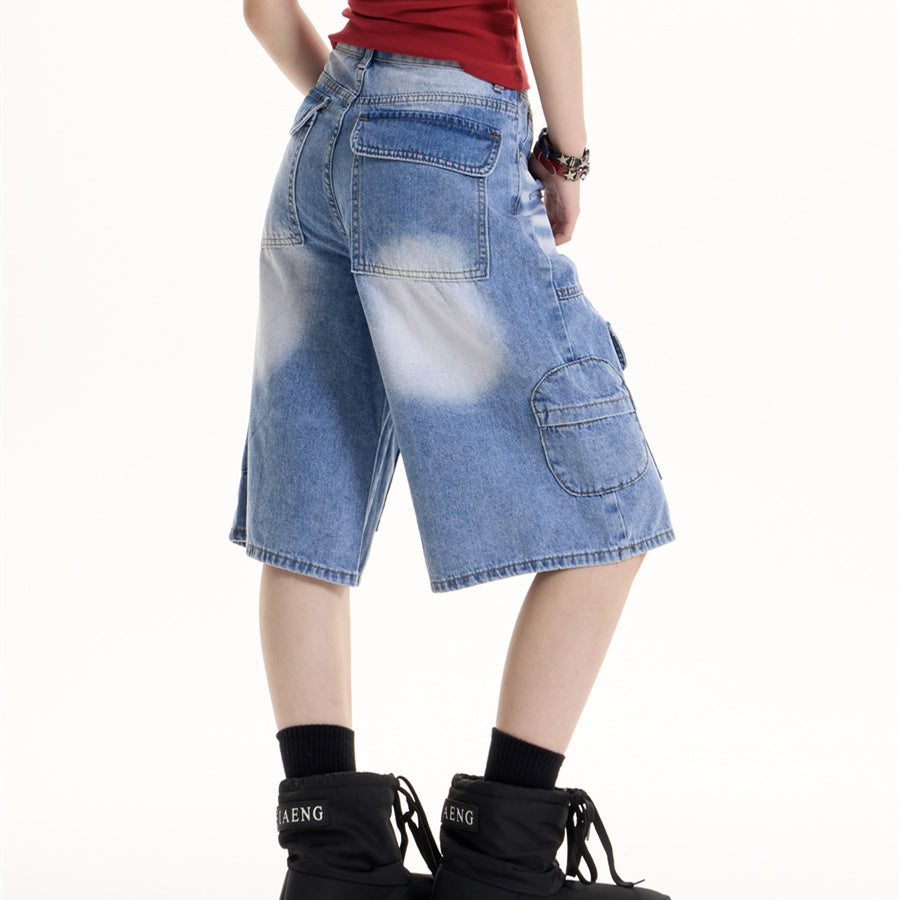 Women's Retro Hot Girl Ripped Design Denim Middle Pants
