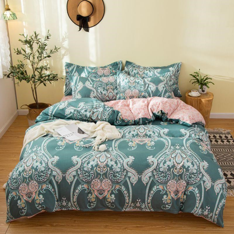 Cover Set Säng Bomull Quilt Sänglakan Sängkläder Täcke Monterad
