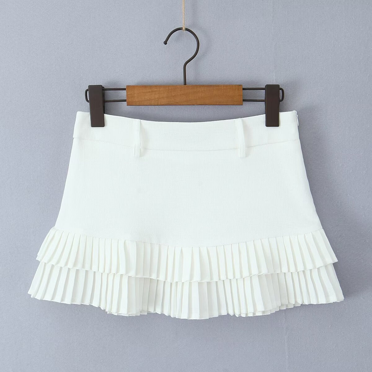 Professional Women's Pleated Mini Skirt - Polyester Stitching Design (3 Colors, S-L, Splicing Elements)