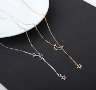 Simple Moon Star Necklace Clavicle Chain Short Necklace.