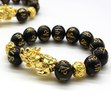 Naturligt Obsidianarmband Guldläder Broderat Herr- Och Dam