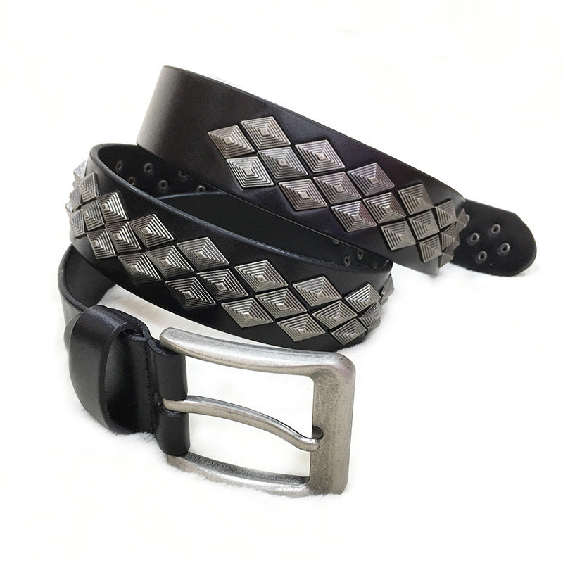Rivet Alloy Leather Belt Unisex - Edgy Universal Style