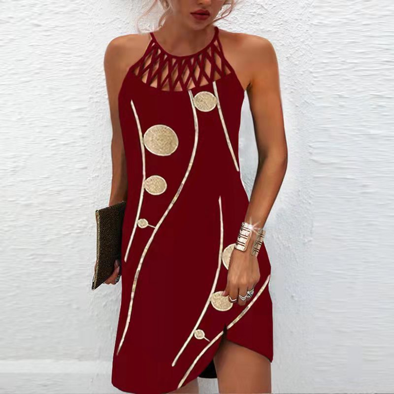 Robe imprimée à la mode, robes décontractées à col licou pour femmes, vêtements d'été