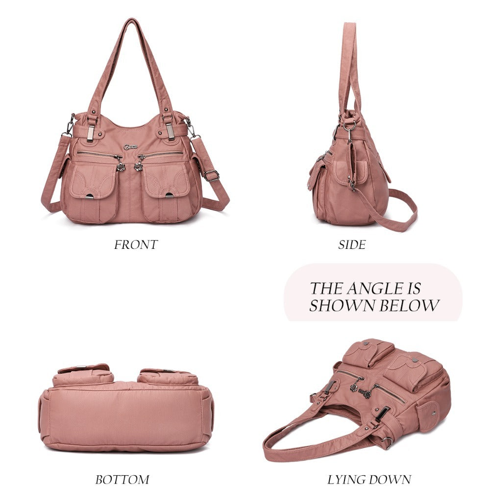 Sac messager Portable en cuir souple pour femmes, sacs à bandoulière avec poche à fermeture éclair, fourre-tout souple et décontracté