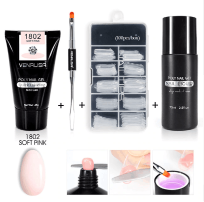 Venalisa Poly Nail Gel Kit - 45g 75ml 100pcs Complete System | Double-Head Phototherapy Builder