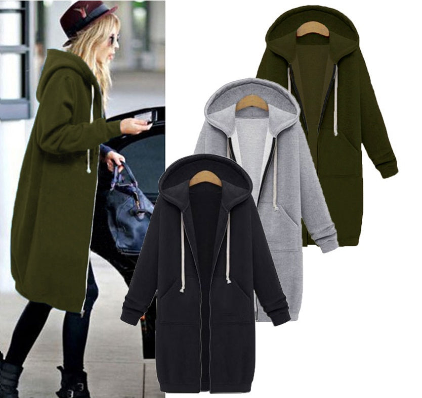 Sweat à capuche long hiver tröja kvinnors jacka et long tjock skjorta