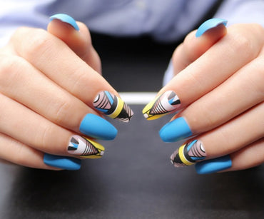 Pointed Color Printed Press-On Nails - 24 Pieces | 2g Glue 14.5x7.5x2.2cm Package
