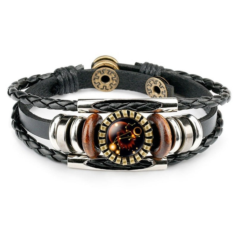 Stjärnteckenarmband för kvinnor och män, 12 stjärnbilder, pärlbesatta handvävda PU-läderarmband