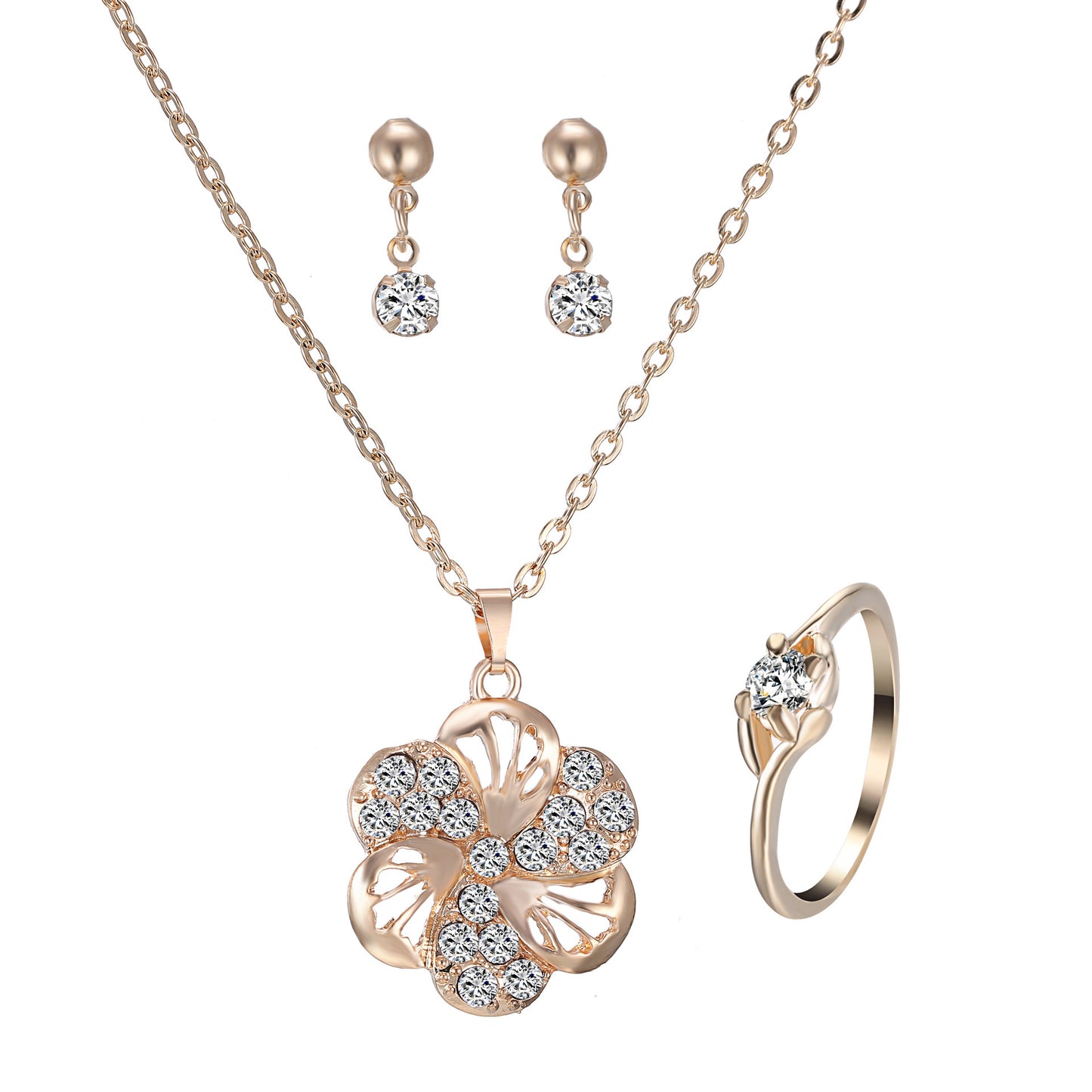 Luxury Heart Pendant Rhinestone Jewelry Set