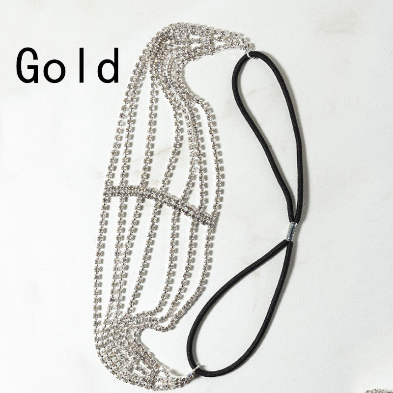 Flash Diamond Rhinestone Elastiskt Pannband Hårtillbehör Fem rader med diamanter