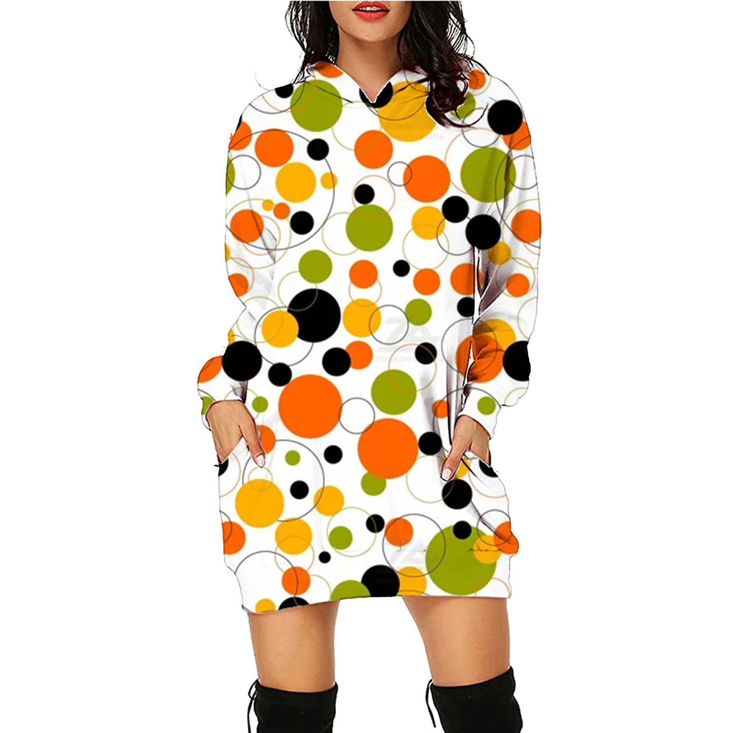 Halloween Print Lång Hoodie Med Fickor Tröja Långärmade Kläder Kvinnor