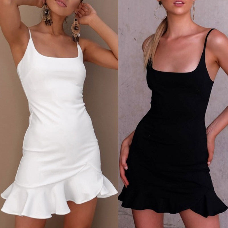 Robe trompette à volants pour femmes, sans manches, bretelles Spaghetti, Slim, robe d'été, robes courtes de soirée, nouvelle collection