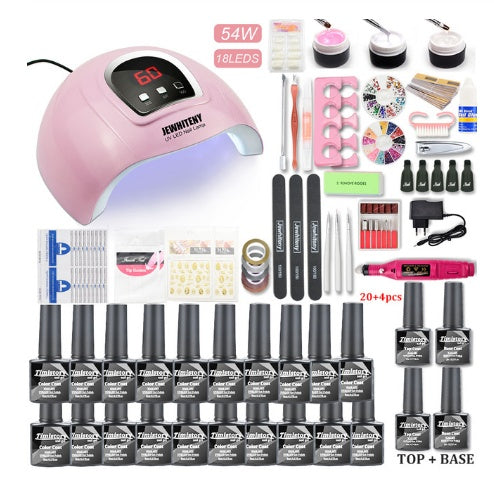 Santilady 80W Nail Phototherapy Set - Complete Gel Polish Kit | 20/10/6 Colors Base Top Coat