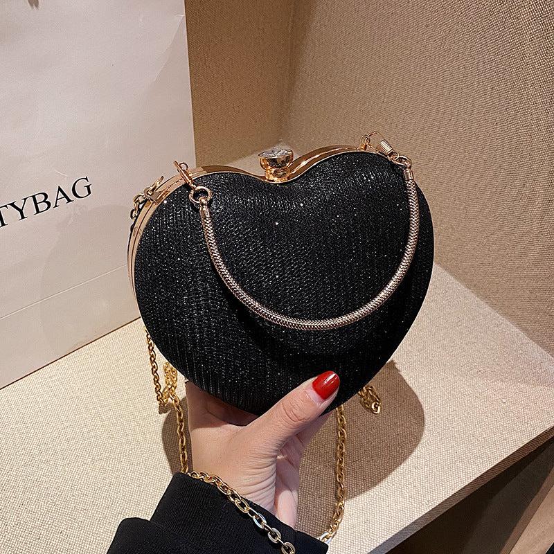 Heart-Shaped Chain Bag - Romantic Fashion Crossbody with Peach Heart Design