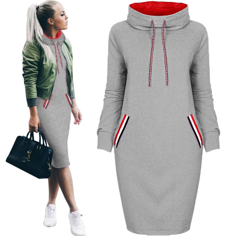 Autumn Winter Long Sleeve Casual Party Dress Plus Size High Collar Women