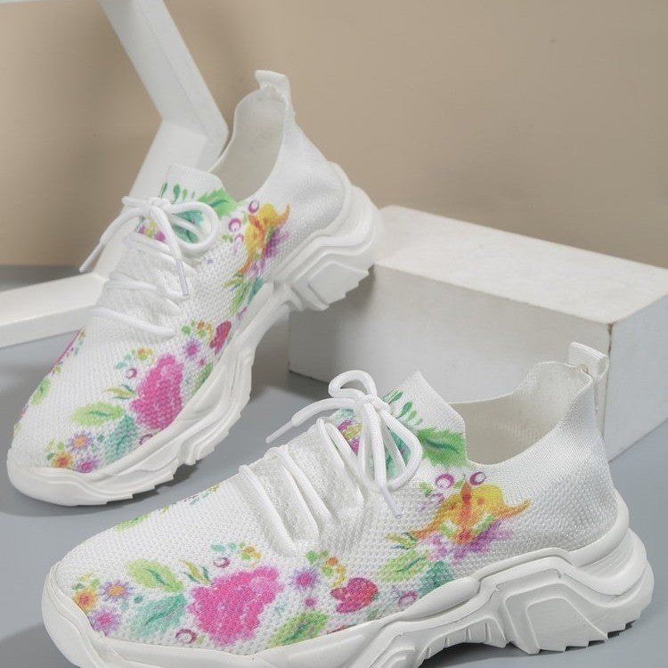 Women's Casual Flower Sports Shoes - Flat Bottom Plus Size 3-5cm