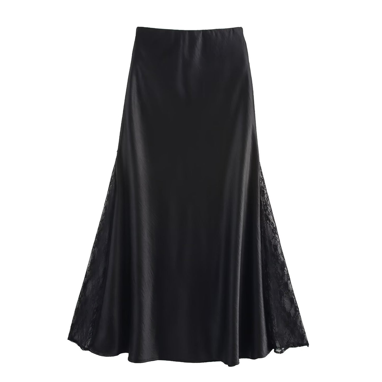 Professional Double-Sided Lace Fishtail Satin Skirt - Polyester High-Waisted (Black/White, M-XL, College Style)