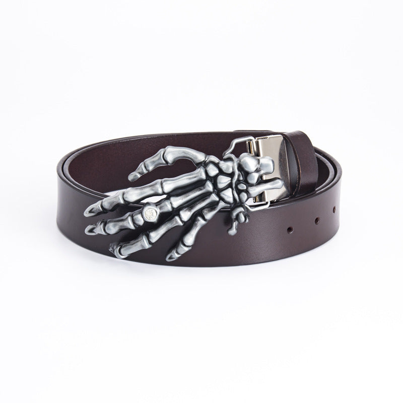 Men's Leather Belt Skull Big Head Claw Outdoor Rider - Rebellious Adventure