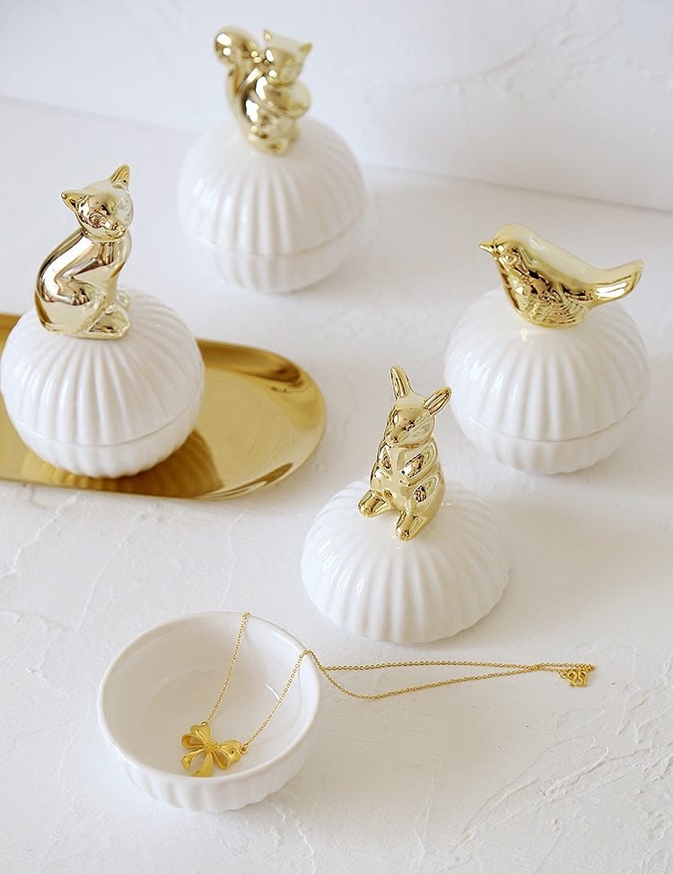 Boîte à bijoux de décoration de figurines d'animaux, écureuil, lapin, chat, oiseau, artisanat, cadeau, pot de décoration pour la maison