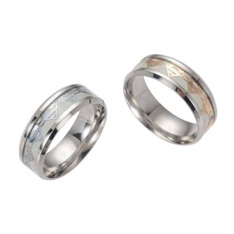 Stainless Steel Batman Symbol Luminous Men's Rings Never Sliding Ring