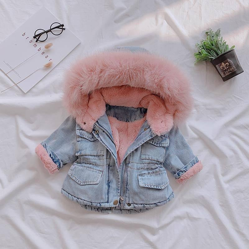 Denim plus sammetsjacka för tjejer höst och vinter