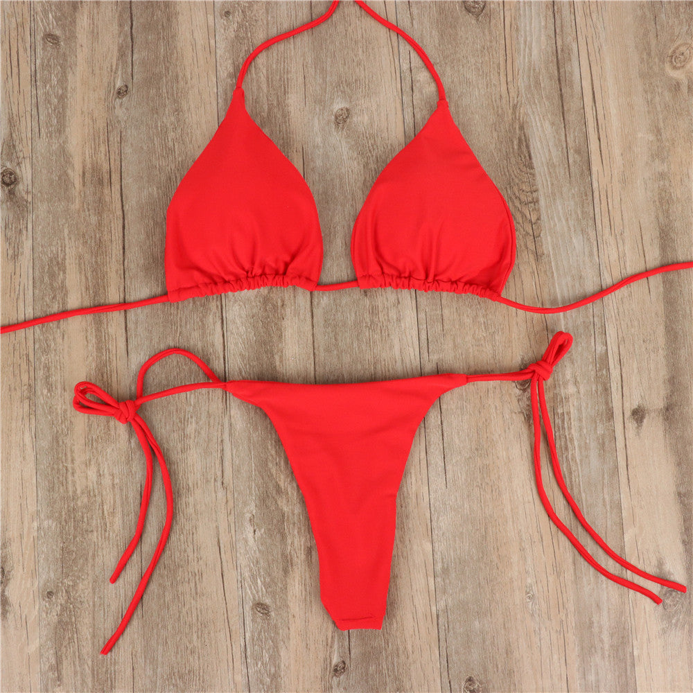 2 st halterneck snörning bikini för kvinnor sommar enfärgad sexig split rem justerbar baddräkt