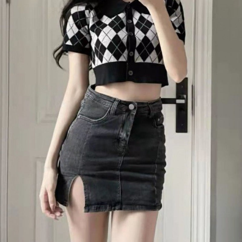 Professional Slit Denim Skirt - Cotton Construction (5 Color Options, XS-XL, Split Stretchy & Denim Designs)