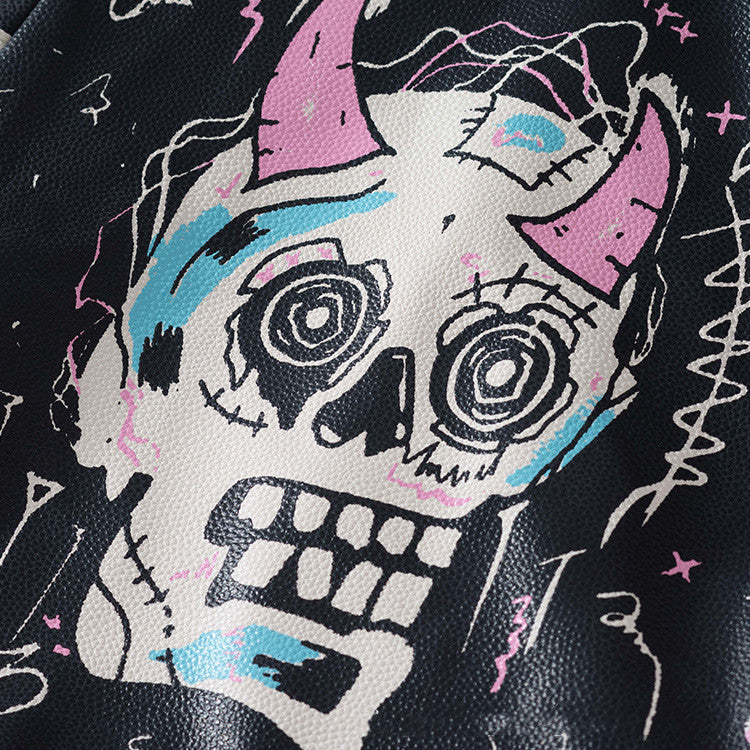 Veste en cuir de moto à rivets imprimé graffiti personnalisé