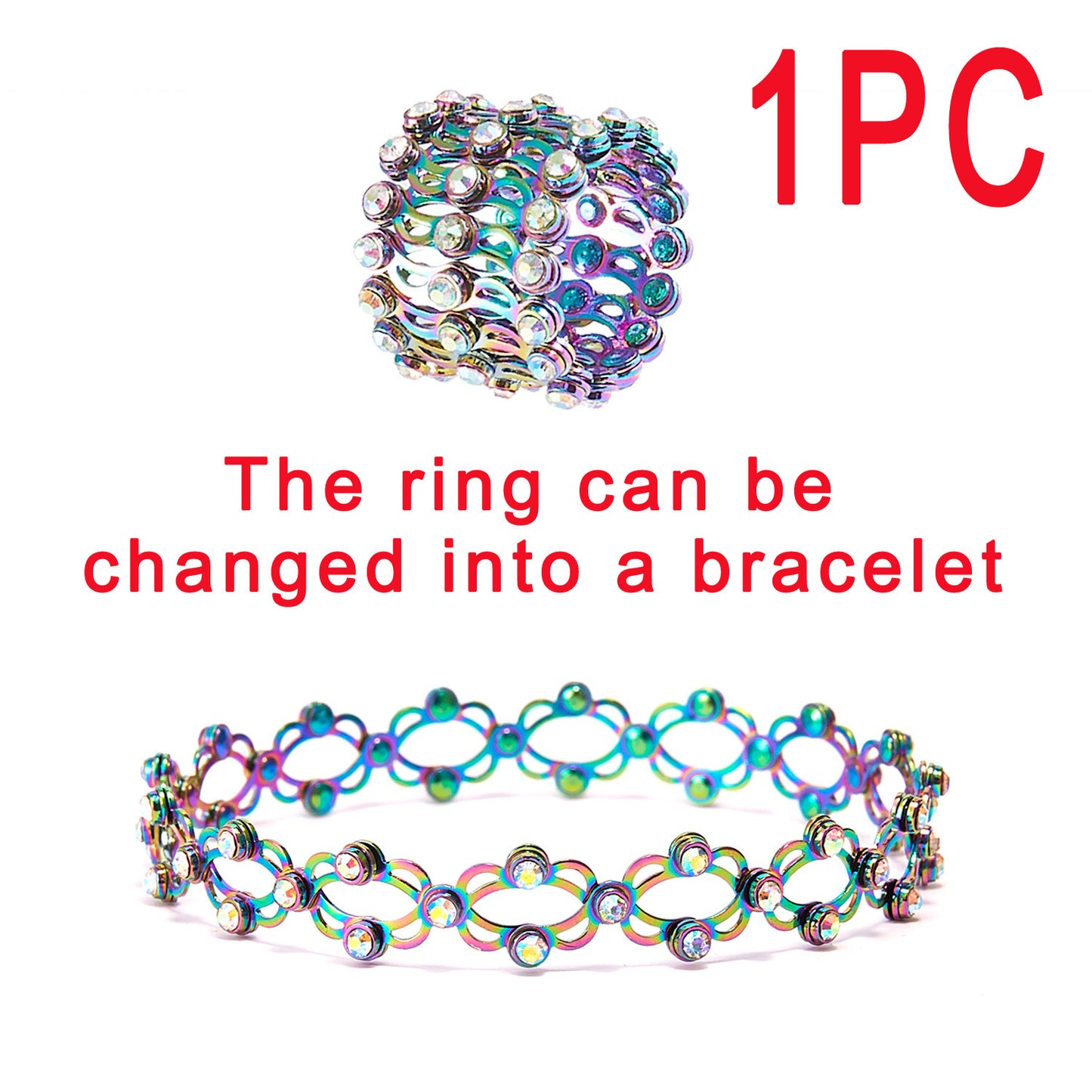 2 i 1 vikbara infällbara ringar armband magiska strass ringar deformerbara armband kvinnor i stil justerbara modesmycken