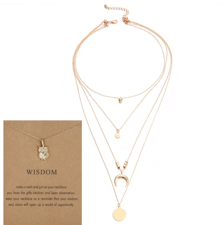 Multi-Layer Moon Pendant Necklace for Women Bohemian Wafer Elegant Necklace