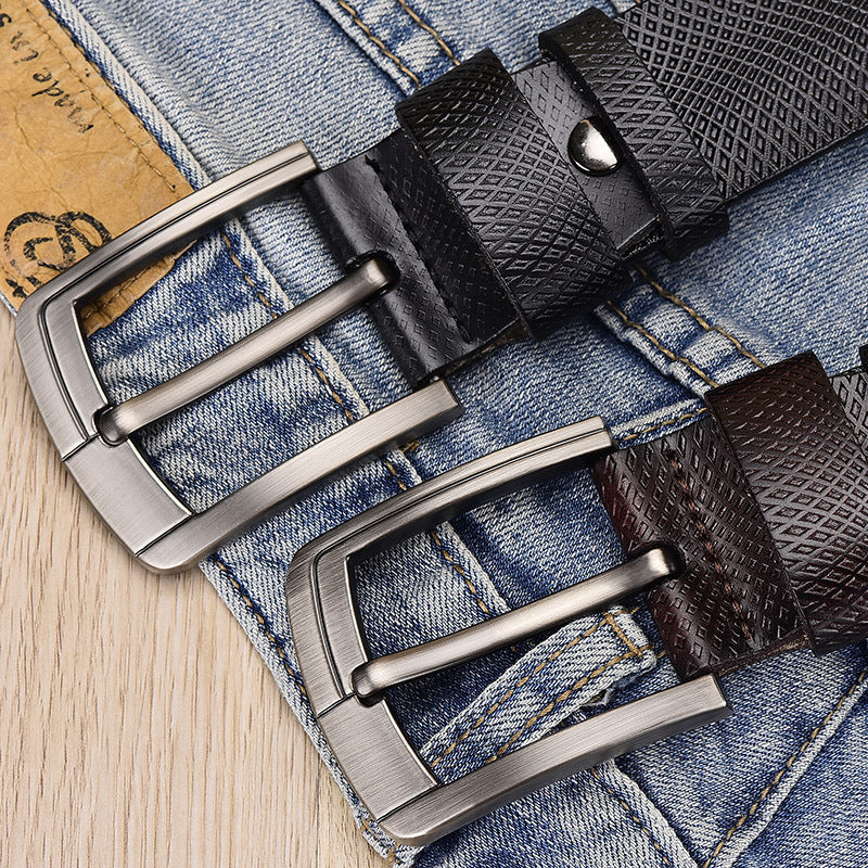 Men's Vintage Cowhide Mesh Embossed Pin Buckle Belt - Distinctive Texture