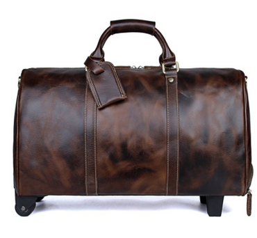 Premium Cowhide Trolley Luggage - Large Capacity Wheeled Travel Bag