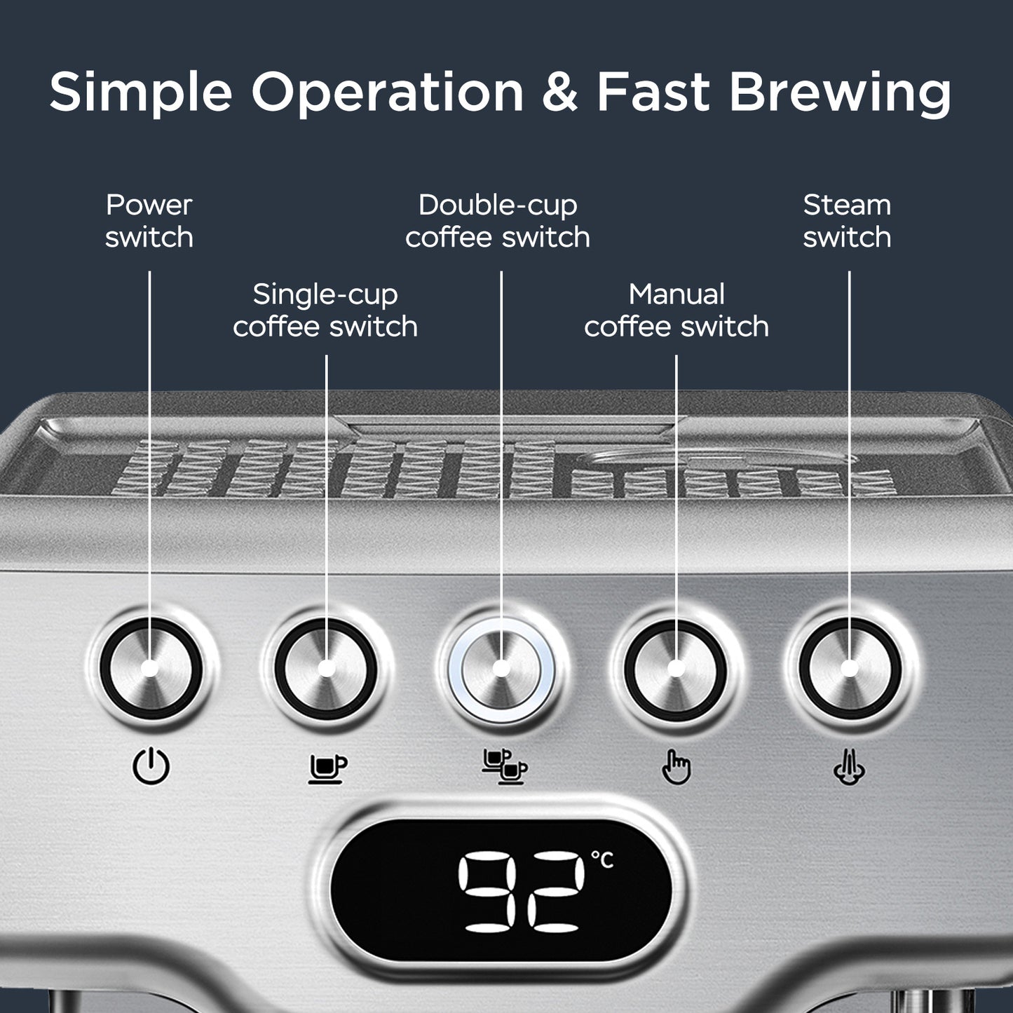 Geek Chef Espressomaskin, 20 bar espressomaskin med mjölkskummare för latte, cappuccino, macchiato, för hemmabruk, 1,8 liters vattentank, rostfritt stål, förbud mot Amazon