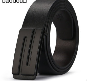 Young Men's Korean Tide Smooth Leather Belt PU Plate Buckle - Student Style