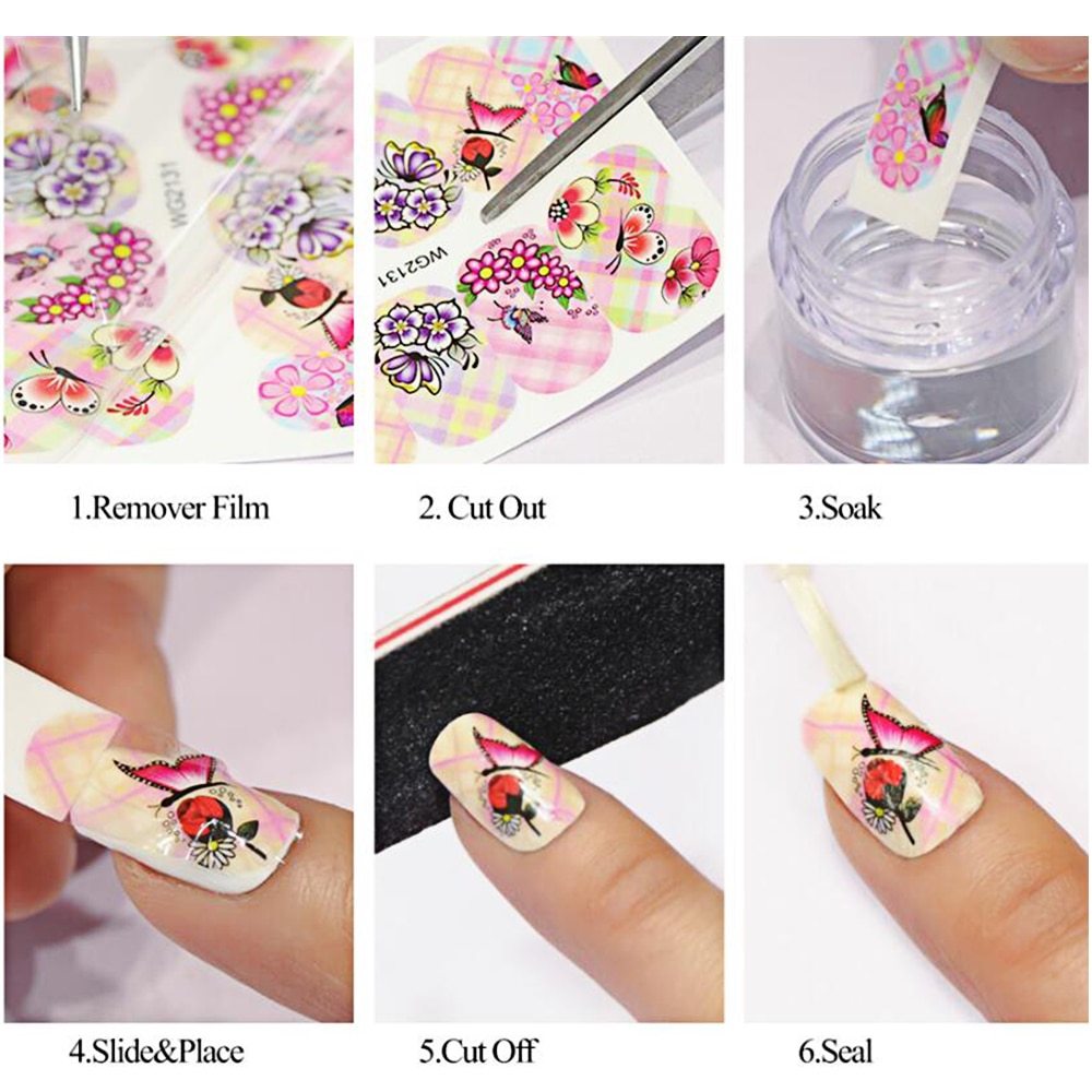 1 st nagelklistermärken fjäril blomma vattenöverföringsdekaler för nagelkonstdekoration tatuering manikyr wraps verktyg spets JISTZ508