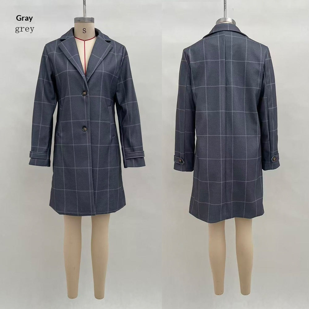 Plaid Mid-length Lapel Large Size Jacket