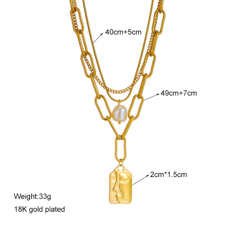 Modesmycken Layered Face Porträtt Kedja Choker Halsband För Kvinnor Eleganta Pärlor Hänge Halsband Smycken Tillbehör