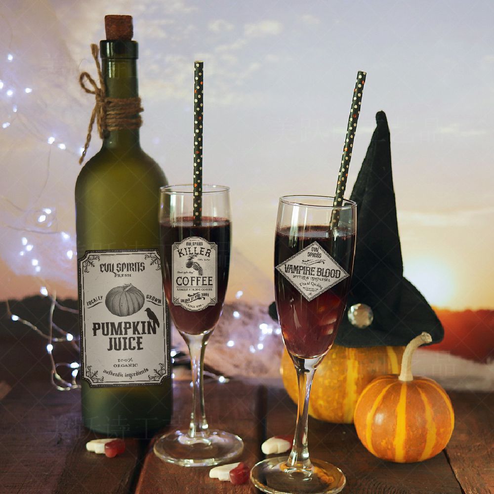 Dekorativa klistermärken för dryck för vinflaska för Halloween-fest